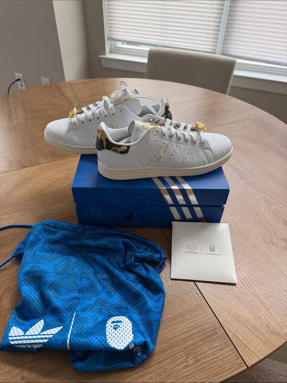 adidas White Stan Smith Sneakers with Camouflage Heel Accent